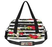 Rose Lily Flower Kids Overnight Duffle Bags for Girls Boys, Black Stripe Lightweight Sports Gym Bag for Kids,Small Overnight Weekender Carry on Travel Bags Dance Bag, Rose Lily Flower, 18.5L x 7.8W x