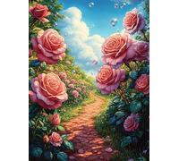 Rose-Lined Path in A Blooming Meadow 1000 Pieces Premium Jigsaw Puzzle Science Fiction Magical Dream Adult Jigsaws Educational Challenge Mental Exercise Wall Art Winter Rigid Cardboard 10