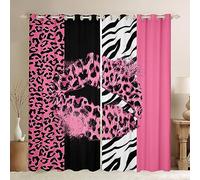 Rose Lips Window Curtains Leopard Zebra Skin Print Window Treatments, Animal Print Window Drapes for Kids Boys Girls Room Decor Grommet Top 2 Panel Set Bedroom Curtains, 66Wx90L inch