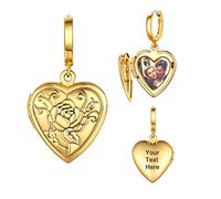 Rose Locket Gold Hoop Earrings Girls Personalised Photo Heart Pendant Ladies Jewellery Sale Clearance