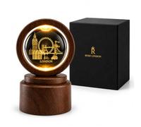 Rose Lyndon London 3D Crystal Ball LED Light - Big Ben, London Eye & Tower Bridge Engraved Crystal Globe Lamp with Lightup Base, USB Powered, Gift Boxed London Souvenir Decor - British Travel Gift