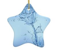 Rose Made Of Water Double-Sided Printed Ceramic Star Christmas Ornament With Gold Hanging Cord-Festive Holiday Decoration For Home,Store, Christmas Tree