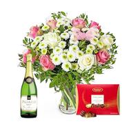 Rose Meadows Bouquet with Champagne Chocolates - Luxury Fresh Cut Flowers - Birthday Gift - Anniversary Surprise - Thank You Present - Elegant Floral Arrangement - Special Occasion Blooms