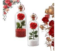 Rose Message in a Bottle, Valentine's Day Rose Message Bottle,Rosy Decor with Voice Recording,Romantic Valentine Keepsake Decor for Her Him Gift (A 2 PCS)