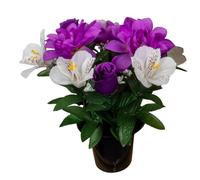 (Rose Mix Purple & White ) Artificial Rose Flower in Black Planter