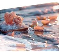 Rose Mouse Pad,800x300x3mm Mouse Mat Ice Desk Mat Large, Soft Smooth Surface with Anti-Slip Rubber Base Mousepad Waterproof, Durable, Extended Length Desk Pad for Gaming Christmas Decorations N1-519