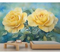 Rose Mural Wallpaper 100x70cm Yellow Flower Wall Mural Watercolor Floral Bedroom Wallpaper Rose Home Decor (Not Peel n' Stick)