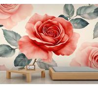 Rose Murals Red Rose Flower Wallpaper for Kids Room Leaf Wallpaper Elegant Wall Paper for Bedroom Poster Mural Living Room Dining Room Decor 100X70cm