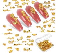 Rose Nail Charms, 50PCS 3D Gold Silver Flower Rose Golden Metallic Mini Alloy Nail Art Decals DIY Nail Accessories for Women Girls (Gold)