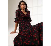 Rose & Nancy Women's Toni Rose Print Velvet Tie Maxi Dress in Black | Size: Small Rose & Nancy Black S