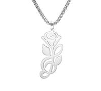Rose Note Treble Necklace Stainless Steel Notes Bloom into Pendant Clef Jewelry Gift for Women Men Music Lovers