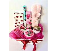 Rose of Bulgaria Luxury Spa Gift Basket, Mother's Day Pamper Set with Hand Cream, Face Cream, Rose Oil Soap, Pink Headband, Heart Pattern Socks