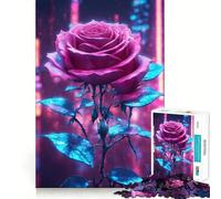 Rose of The Neon City 1000 Teenager Pieces Jigsaw Puzzle Memory Boost Calm Escape Pattern Assembly Warm Surprise (38x52cm)