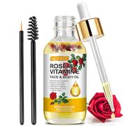 Rose Oil for Face with Rose Petal Flower, Vitamin E Oil for Anti-aging, Scars & Stretch Mark, Gua Sha Face Oil, Natural Massage Body Oil Scented for Dry Skin, Scalp and Nail - 60ml