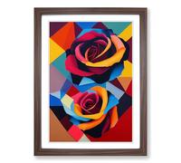 Rose Painting Patchwork Vol.2 Framed Print | A2 Walnut Framed Wall Art | Ready to Hang | Modern Floral Picture | Living Room Bedroom Lounge Office