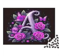 Rose Paperboard Letter A with Pink Roses And Butterflies Classic Jigsaw Puzzle Interactive Boredom Buster 52x38cm/1000pcs