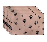 Rose Peach Paw Print Placemats, Cute Animal Pattern Table Mats for Dining Room, Non-Slip Washable Indoor Outdoor Animal Decor Placemat Set of 6