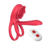Rose Penis Cock Ring Delay Ejaculation Vibrator Penis Stimulator Wireless Remote Control Adult Sex Toy for Men for Couple(Red Color B)