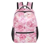 Rose Peony Pink Backpack with Multiple Pockets for Students and Travel, Rose Peony Pink, M, Fashion