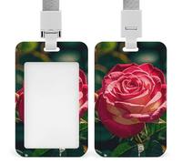 Rose Petal Id Badge Holder with Lanyard, Clear Vertical Card Protector Waterproof, Breakaway Safety Neck Strap, Heavy Duty Name Tag Holder for Nurse Teacher Officer Staff Women Men