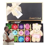 Rose Petals for Bath,Soapbar Rose Gift Box with Bear Doll | Petals Shaped Rose Soapbar Set,Rose Soapbar for Women Teens Girls Mom