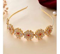 Rose Petals Traditional Rajasthani Gold Plated Wedding Floral Design Kundan & Pearl Sheeshphool/Mathapatti/Hairband For Women And Girls