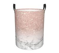 Rose Pink Glitter Ombre White Marble Laundry Hamper With Handle Foldable Durable Laundry Basket Storage Bin Dirty Clothes Organizer Bag For Bedroom Bathroom Nursery