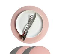 Rose Pink & Grey Reversible Round PU Leather Placemats Set of 4 - Faux Leather Dining Table Mats, Heat Resistant, Waterproof & Wipe Clean - Non-Slip Mats for Kitchen Table & Dining Room (32 x 32 cm)