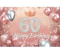Rose Pink Happy 60th Birthday Banner Backdrop Diamond Glitter Theme Background Decor for Girls Women Queen Birthday Party Celebration Decorations Supplies 72x43in-BECKTEN