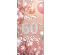 Rose Pink Happy 60th Birthday Banner Backdrop Diamond Glitter Theme Decor for Girls Women Queen Birthday Party Celebration Decorations Supplies 35x72in-BECKTEN