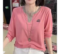 (rose pink, L) "Women's Long-Sleeve Thin Rhinestone Swan Top - Elegant Summer Style"