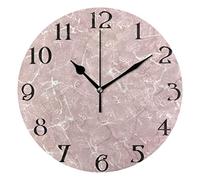 Rose Pink Marble Wall Clock Silent Non-Ticking Round Wall Clock 25cm Easy to Read Decorative Clocks for Living Room Dinning Kitchen Home Battery Operated