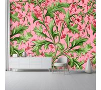 Rose Pink Non-Woven Wall Murals - William Morris Flowers Vines Wallpaper for Living Room Tv Backdrop Kids Room Decor, Easy to Install, 300 X 210 Cm (W X H)