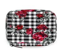 Rose Plaid Check Pattern Pill Organizer Travel Medicine Case with Zipper Daily Vitamin Storage Bag Portable 8 Slot Weekly Pill Box Supplement Holder for Home Office Gym Travel