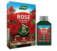 Rose Plants Feeding Growing Bundle - Rose Food Enriched Horse Manure 3kg & Rose Feed Liquid 1L Garden Fertiliser for Outdoor Plants or Houseplants with Topline Card.