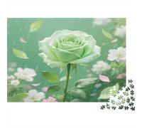 Rose Premium Paper Green Rose with Falling Petals DIY Jigsaw Puzzle Mind Stimulating Stocking Filler 70x50cm/1000pcs