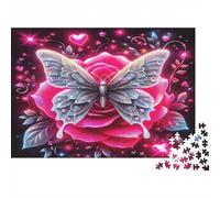 Rose Premium Paper Pink Rose with Silver Butterfly And Sparkles DIY Jigsaw Puzzle Mind Stimulating Stocking Filler 70x50cm/1000pcs