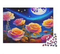 Rose Premium Paper Yellow Roses in Cosmic Sky with Moon DIY Jigsaw Puzzle Educational Stress Relief 70x50cm/1000pcs