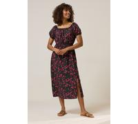 Rose Print Bardot Split Hem Midi Dress M&Co Black 12
