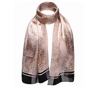 Rose Print Black Border Satin Stripe Scarf, Gold