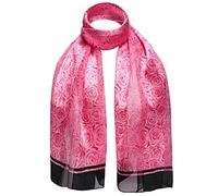 Rose Print Black Border Satin Stripe Scarf, Pink