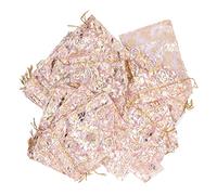 Rose Print Organza Bag, Mesh Gift Bag with Drawstring Closure, 200 Pcs 6.3 x 4.3 Inch Organza Jewelry Pouch for Wedding Favour, Candy, Soap & Small Jewellery (Rosy Gold)