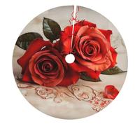 rose Printed Christmas Tree Skirt 30 inch Xmas Tree Skirts Mat for Christmas Decoration Indoor Outdoor Ornaments