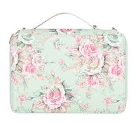 Rose Printed Pencil Case, Multi Layer Zipper Pen Holder with 252 Slots, Large Capacity PU Storage Pocket for School Office Art Students, Portable and Space Saving Design (Roses on green background)
