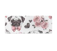 Rose Pug Dogs Love Heart Gaming Mouse Pad Computer Laptop Desk Mat Rubber Base Large Mousepad