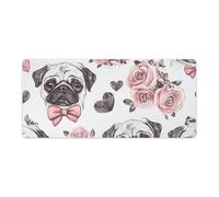 Rose Pug Dogs Love Heart Gaming Mouse Pad Computer Laptop Desk Mat Rubber Base Large Mousepad