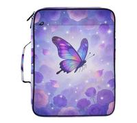 Rose Purple Butterfly Starry Sky Document File Folder Easy to Carry 1.5-Inch 3-Ringing Sturdy Zipper Binder with Zipper Closure for Office Supply