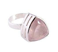 Rose Quartz 16x16mm Trillion Faceted Ring 925 Sterling Silver Bezel Set Pink Natural Gemstone Handmade Jewelry Q1/2, 58(18.5)
