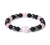 Rose Quartz Bracelet - Heart Crystal with Hematite & Onyx for Love, Healing & Emotional Balance - Handmade Stretch Bracelet for Women & Men - Spiritual Gift for Inner Peace