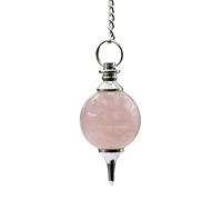 Rose Quartz Crystal Ball Pendulum for Divination - Dowsing Pendulum Necklace with Chain and Quartz Bead for Reiki Healing and Crystal Grid Meditation